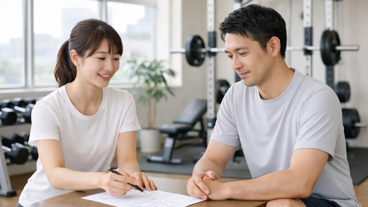 横浜のパーソナルジムでジム選びについて相談している様子