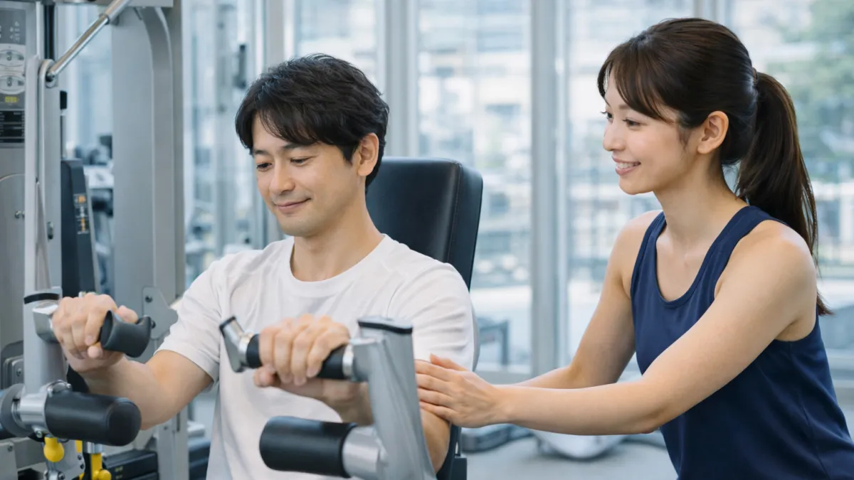 横浜のパーソナルジムで初心者が体験トレーニングを受ける様子