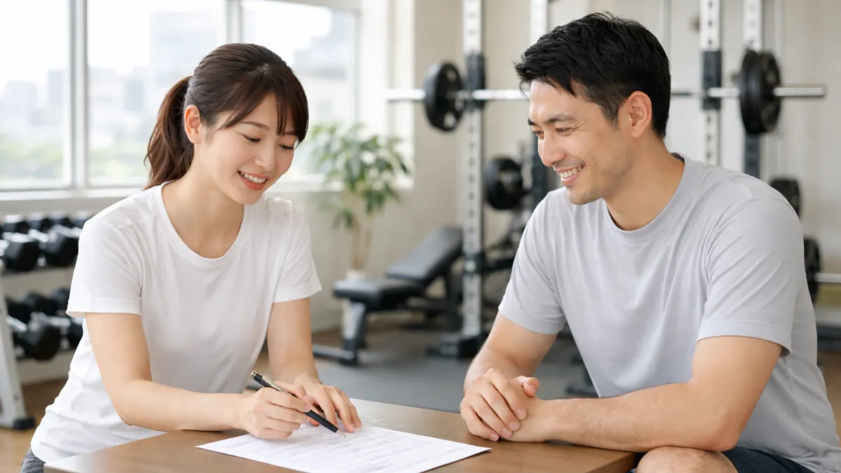 横浜のパーソナルジムで体験トレーニング前にカウンセリングを受ける様子