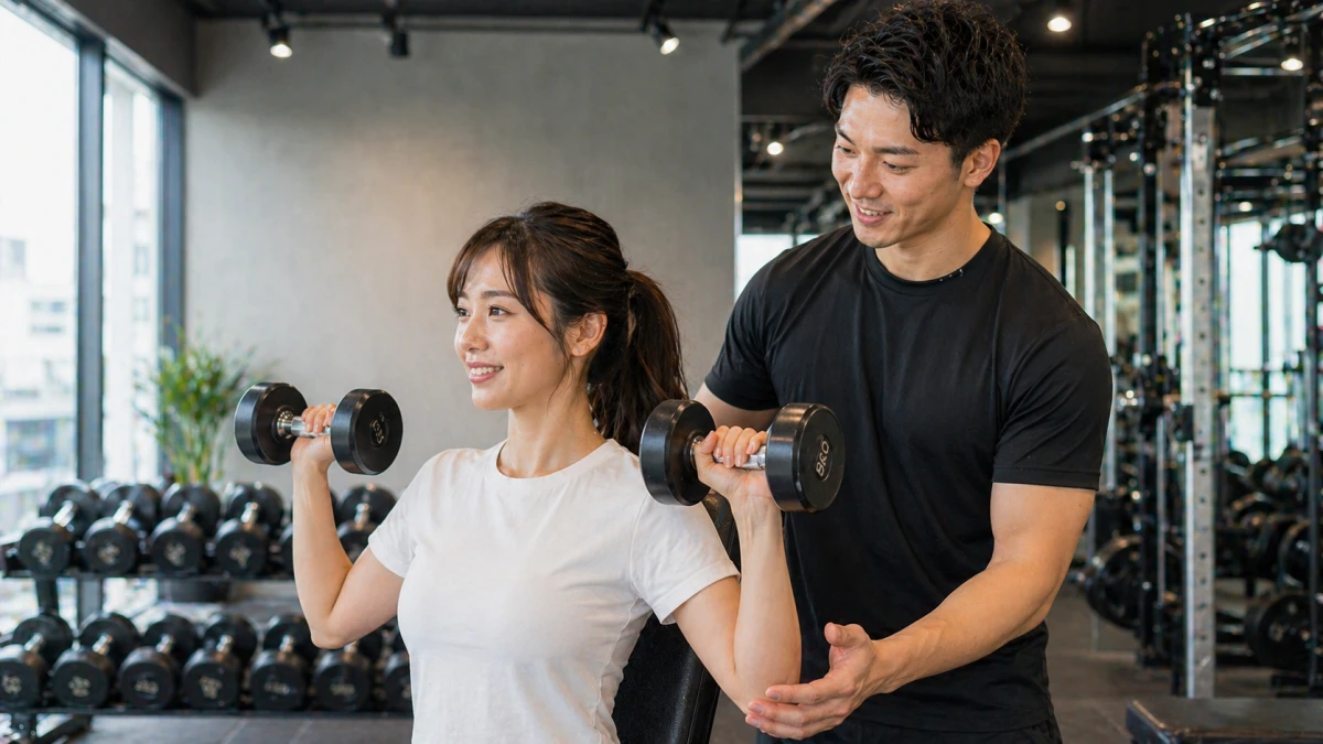 BEYOND横浜で女性会員に指導する男性トレーナー