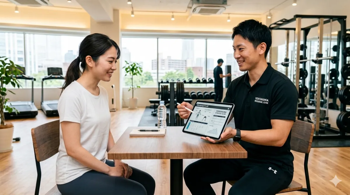 横浜のパーソナルジムでトレーナーがカウンセリングを行っている様子