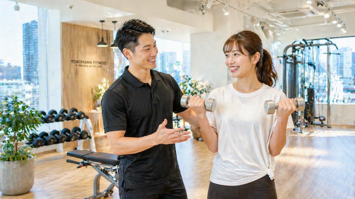 ASPI横浜で男性トレーナーが女性会員を指導する様子