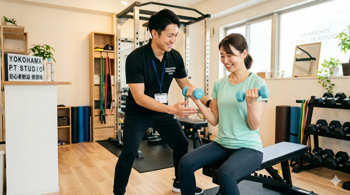 ASPI横浜で女性会員に指導するトレーナー