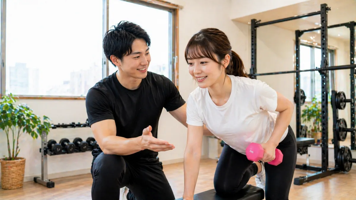 AppleGYM横浜で女性会員に指導するトレーナー