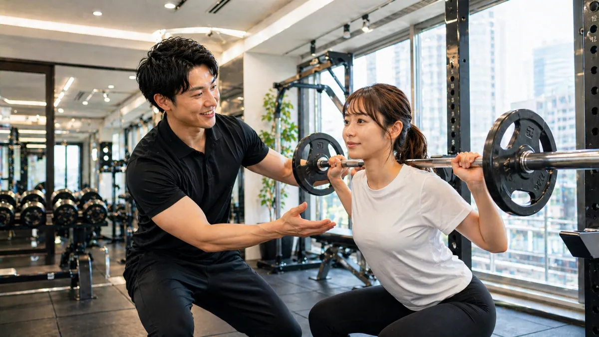 BEYOND横浜で女性会員に指導する男性トレーナー