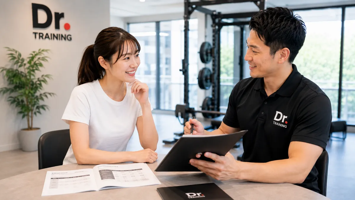 Dr.トレーニング横浜でトレーナーに相談する女性利用者