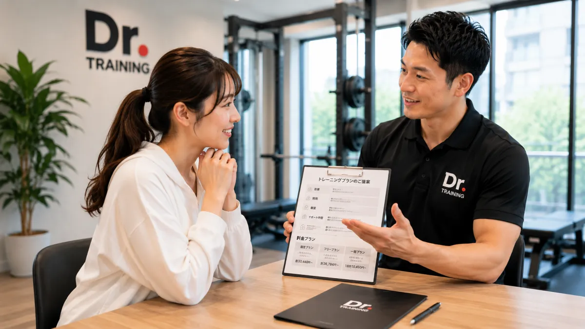 Dr.トレーニング横浜で料金やプランの説明を受ける利用者
